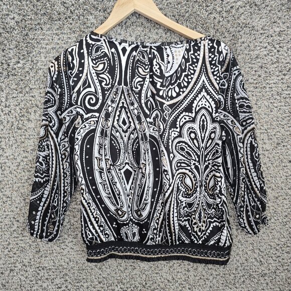 White House Black Market Top Womens 8 Black Paisely‎ Print Satin Blouse Casual - Picture 7 of 7